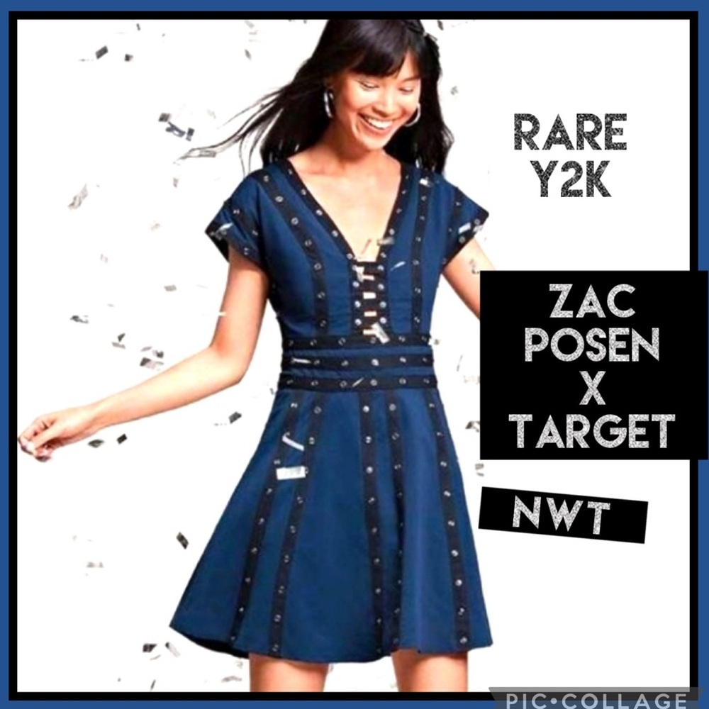 *NWT*  ZAC POSEN Blue Snap Fit & Flare Dress/Large